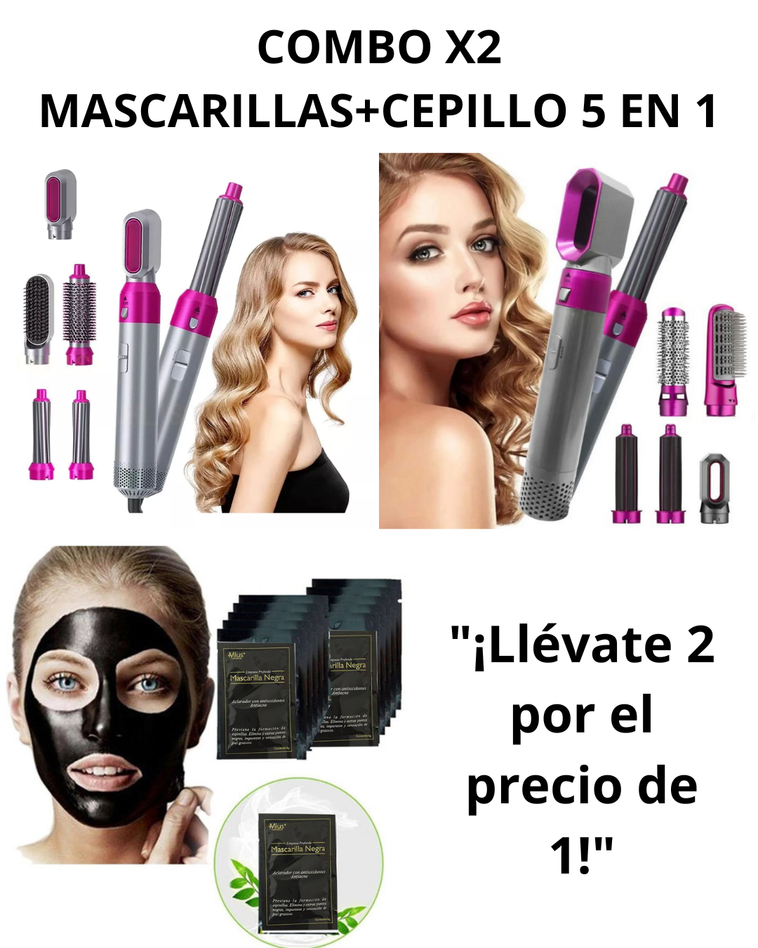 COMBO X2 MASCARILLAS+CEPILLO 5 EN 1