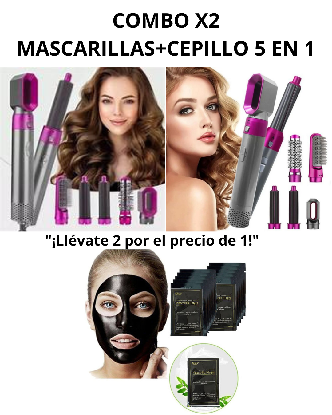 COMBO X2 MASCARILLAS+CEPILLO 5 EN 1
