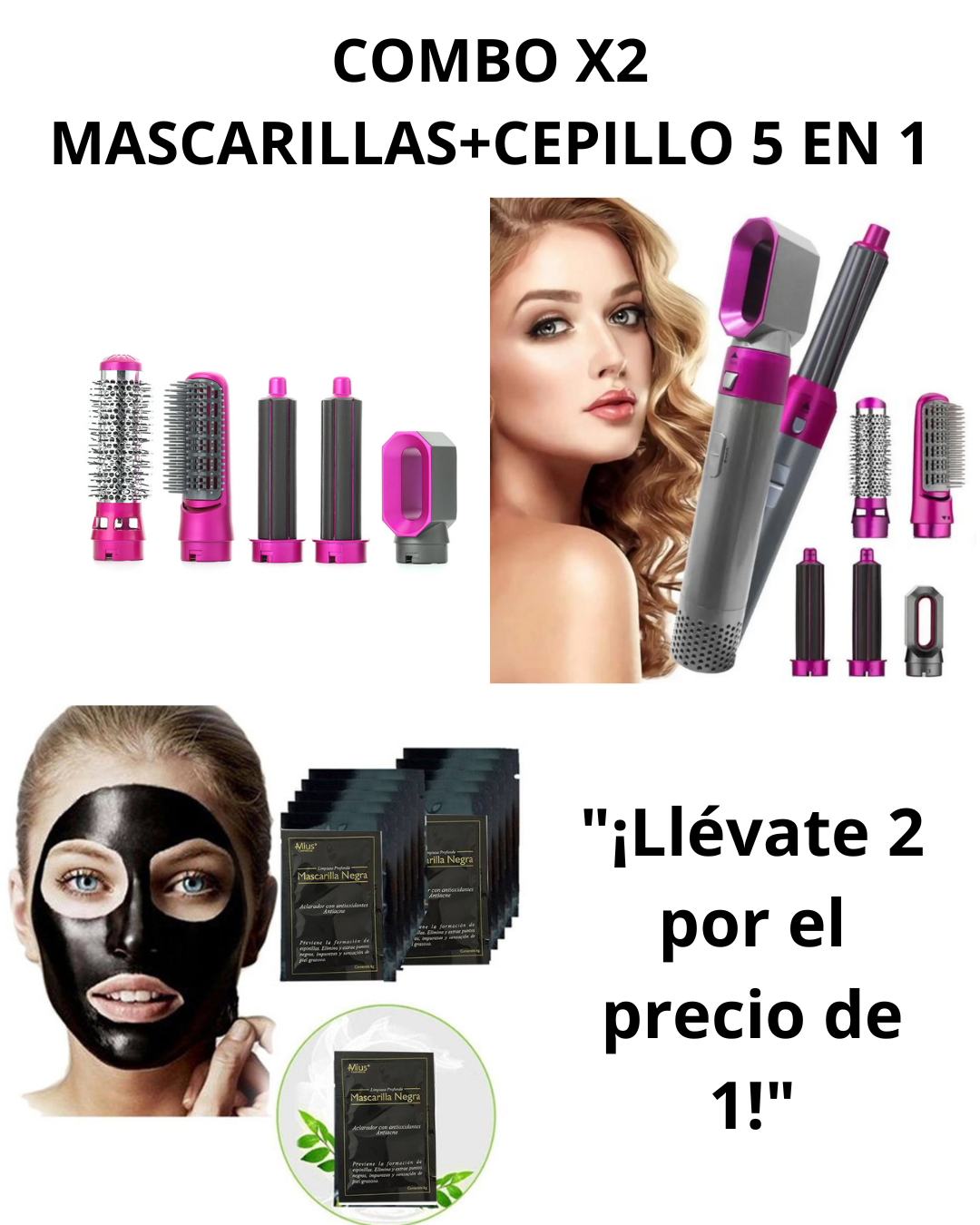 COMBO X2 MASCARILLAS+CEPILLO 5 EN 1